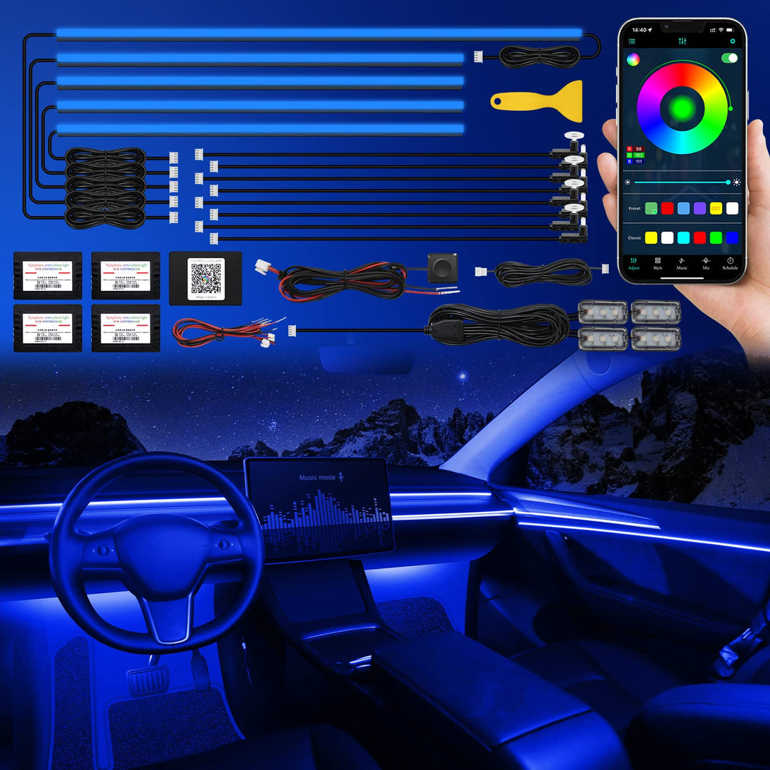 TWETIZ Acrylic Interior Car LED Strip Light with Wireless APP, RGB 18 in 1 with 175 inches 593 LEDs