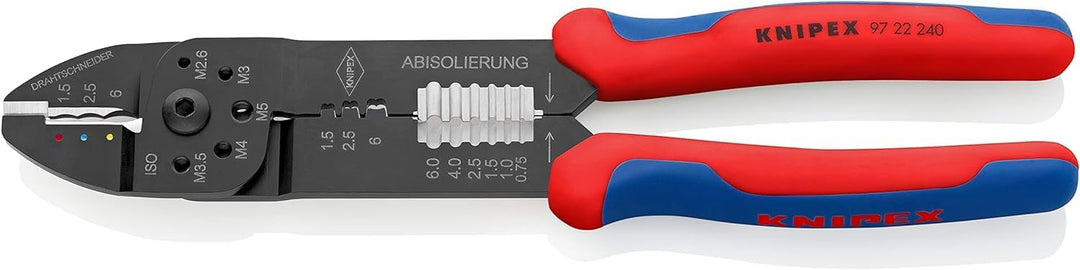 KNIPEX Crimpzange, 0,5-6,0 mm², für Kabelschuhe und Flachsteckverbinder, mit Abisolier- und Scheidfu