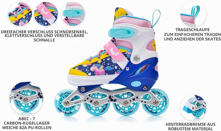 meteor® Inlineskates 4in1 Kinder Inliner Rollschuhe Roller Blades Quad Skates Carbon Kinder Inlinesk