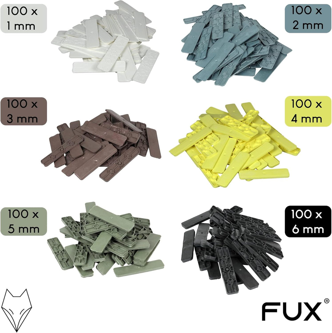 Verglasungsklötze Kunststoff Set, 600 Stück 100x24x1-6mm je 100 Stk. Abstandshalter, Distanzklötze,
