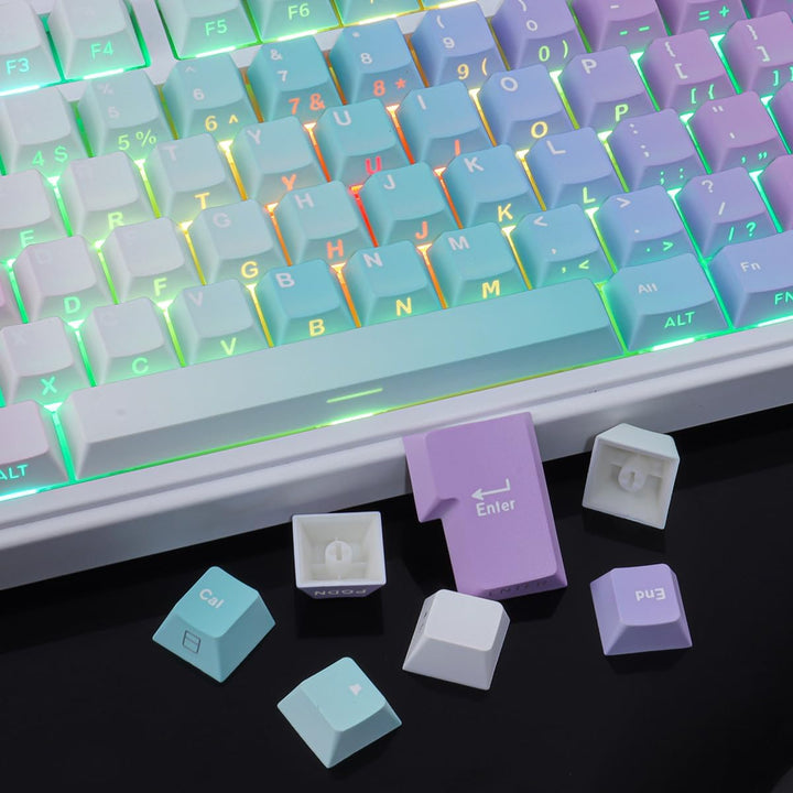 PBT Keycaps, 133 Keys Y2K Aesthetic Gradient Keycaps, Double Shot Shine Through Side Printed Keycap,