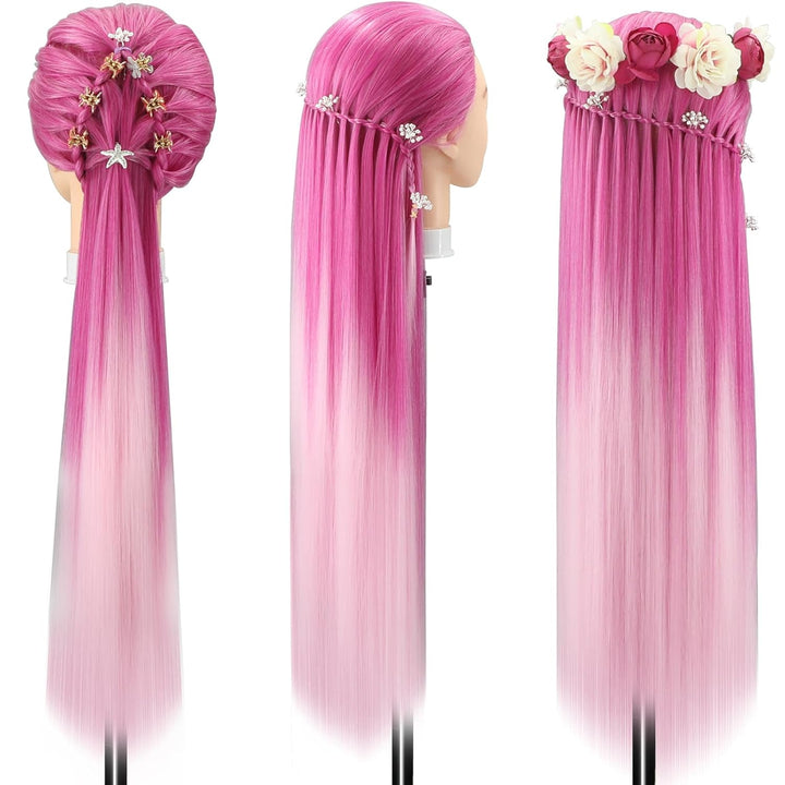 Trainingsköpfe, 28 Zoll Frisierkopf für Friseure, 100% Kunstfaser Haar Übungskopf, mit DIY Strickset