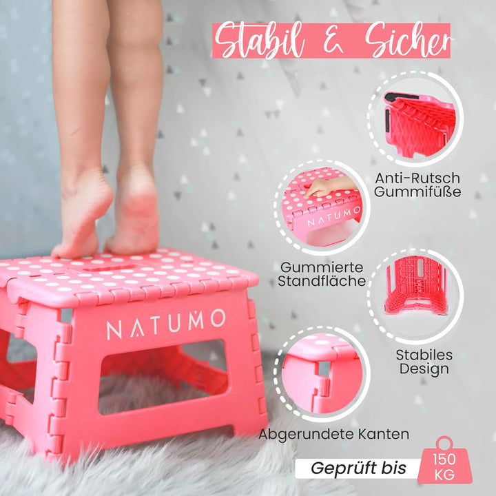 NATUMO® Premium Tritthocker Klapphocker 150kg - Faltbar Küchenhocker Klapptritt Bad-Hocker Klappbar
