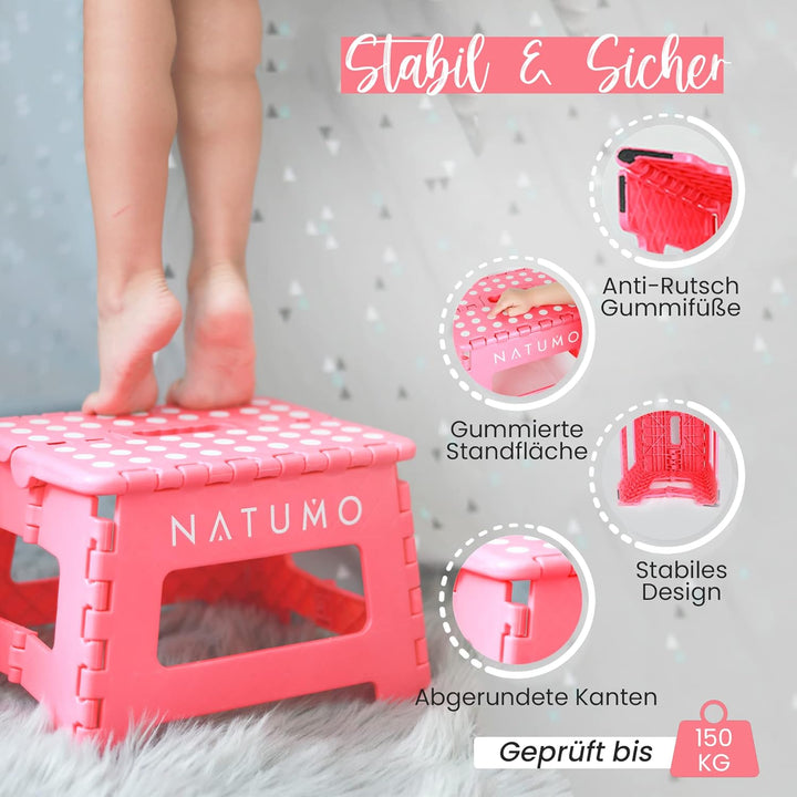NATUMO® Tritthocker Kinder, Klapphocker faltbar, leichter und Rutschfester Kinder Hocker Bad & Toile
