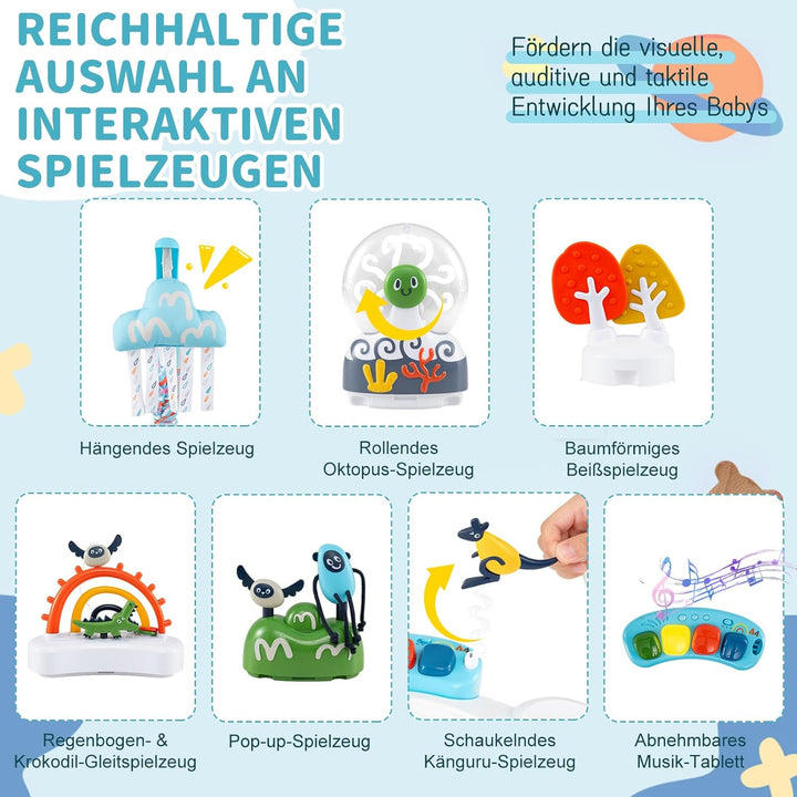 DREAMADE Stationäres Aktivitätscenter, Tierwelt-Jumperoo mit abnehmbarem Fusspolster, 360°-Drehsitz,