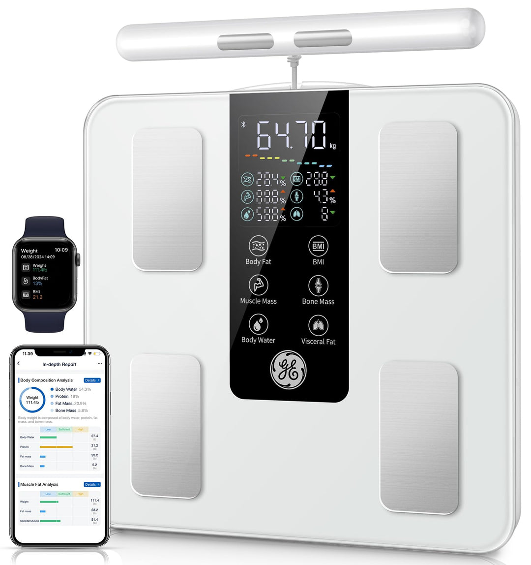 GE Körperfettwaage Smart Waage Personen: Digitale Waage mit Körperfett und Muskelmasse 8-Elektroden