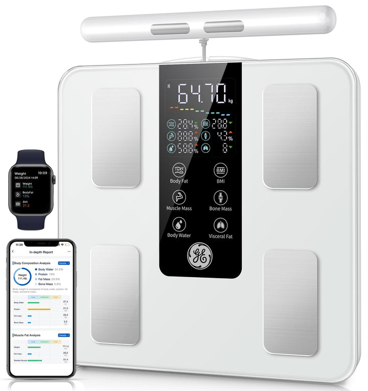 GE Körperfettwaage Smart Waage Personen: Digitale Waage mit Körperfett und Muskelmasse 8-Elektroden