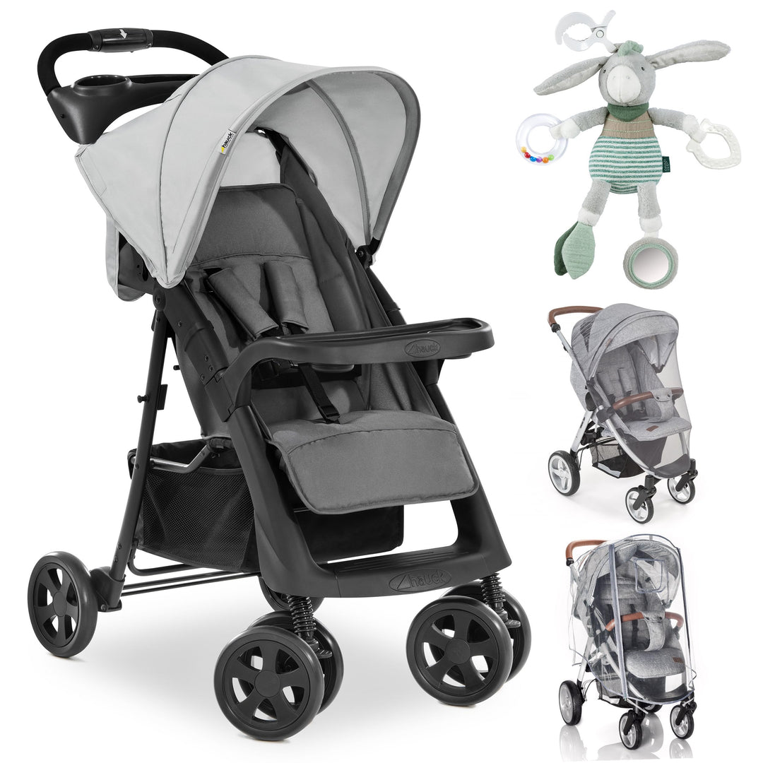 hauck Shopper Neo II Buggy inkl. Zubehör &amp; Fehn Spieltier - Grey | Sportbuggy mit Einhand-Faltmechan