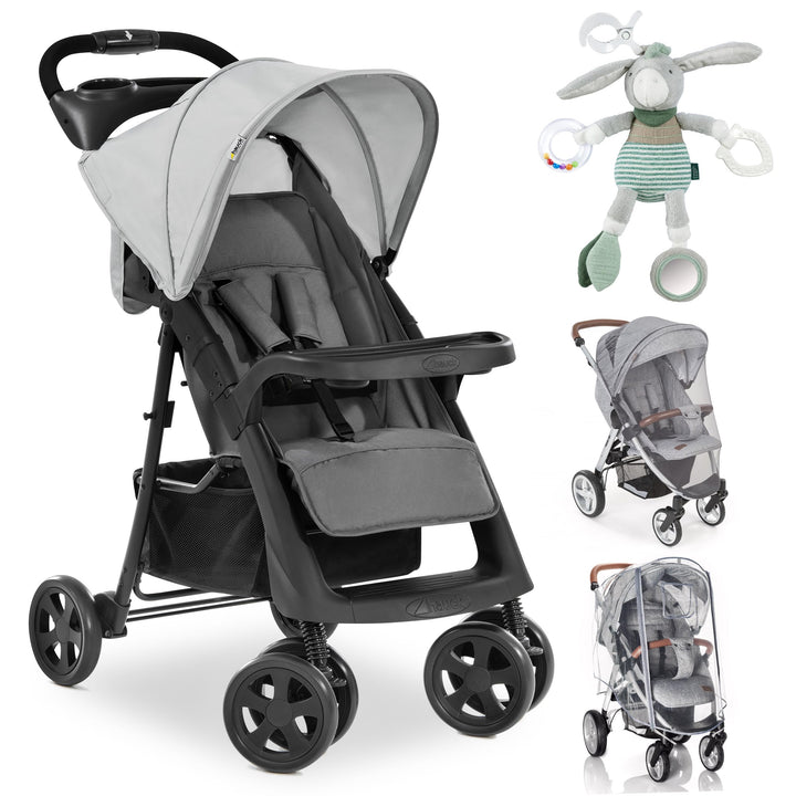 hauck Shopper Neo II Buggy inkl. Zubehör &amp; Fehn Spieltier - Grey | Sportbuggy mit Einhand-Faltmechan