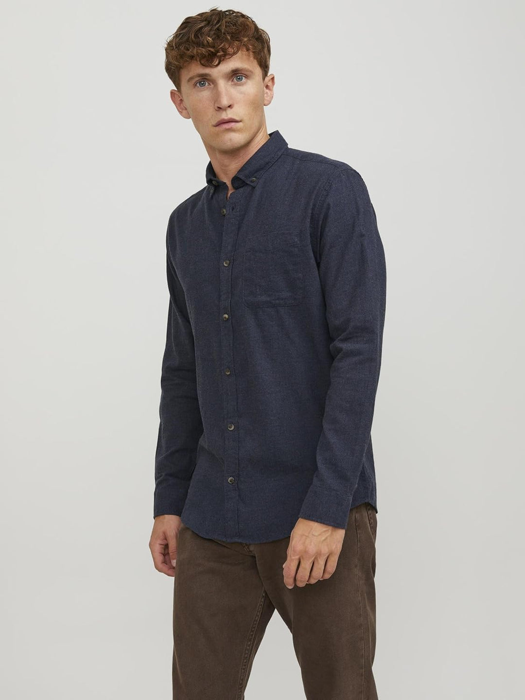 JACK & JONES Herren Jjeclassic Melange Shirt Ls Sn Hemd S Navy Blazer, S Navy Blazer