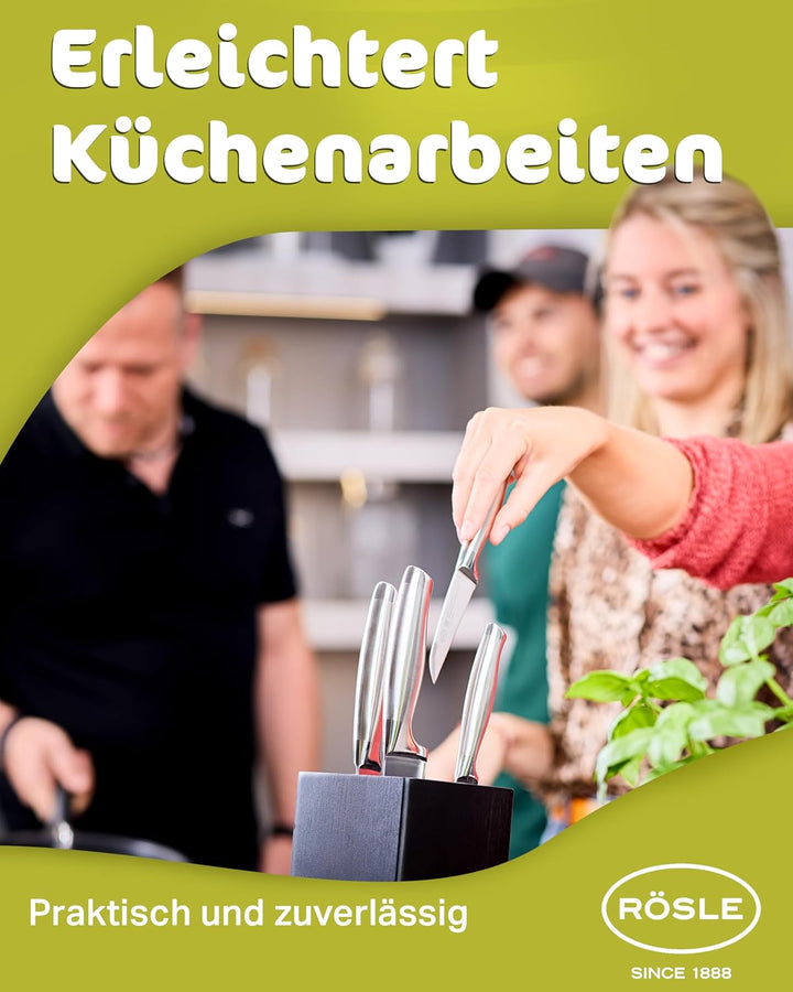 RÖSLE Bürsten-Messerblock Basic Line bestückt 6-tlg., Hochwertiger Messerblock aus Bambusholz mit 5