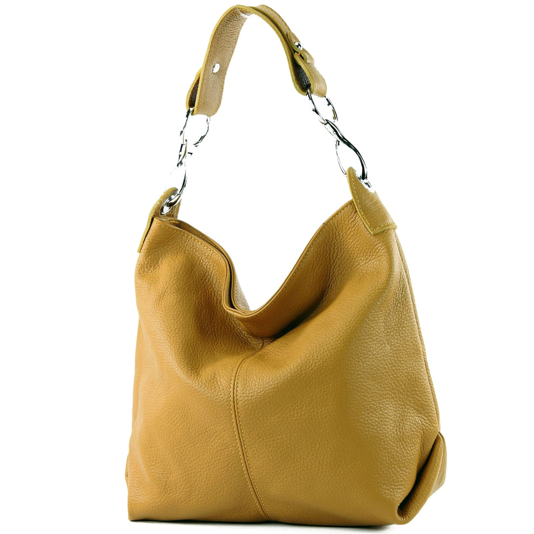 modamoda de - T168 - ital Schultertasche Umhängetasche aus Leder Senfgelb, Senfgelb