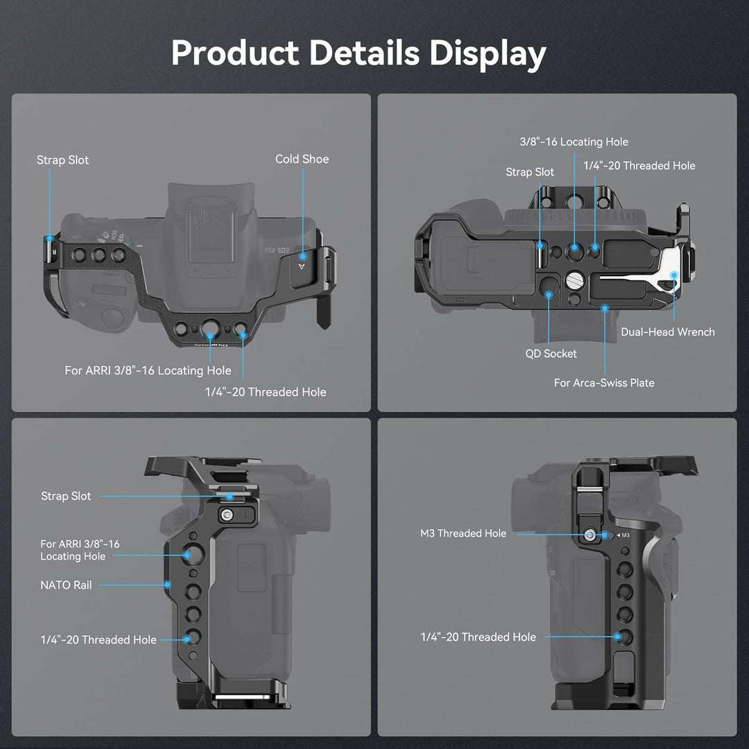 SMALLRIG R50 Käfig für Canon R50 Kamera, Aluminiumlegierung mit Schnellwechselplatte für Arca-Stände