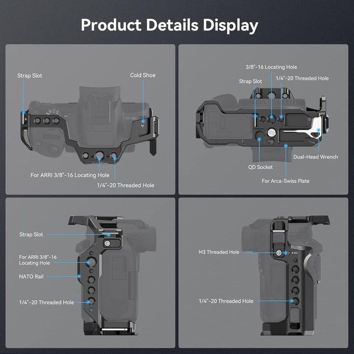 SMALLRIG R50 Käfig für Canon R50 Kamera, Aluminiumlegierung mit Schnellwechselplatte für Arca-Stände