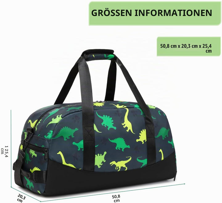 Lmwzh Kinder Sporttasche Reisetasche mitSchuhfach Turnbeutel wasserdichte Schwimmtasche (Dinosaurier