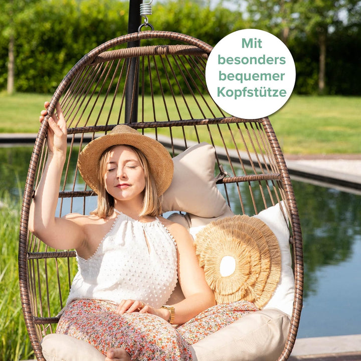 VITA5 Hängesessel mit Gestell - Bequemer Hängekorb Sessel - Rattan Hängesessel Outdoor und Indoor -