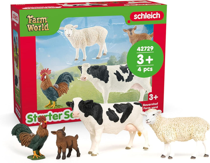 schleich FARM WORLD | Bauernhof Starterset 42729 | Spielset mit Ziege, Kuh, Schaf & Hahn | detailget