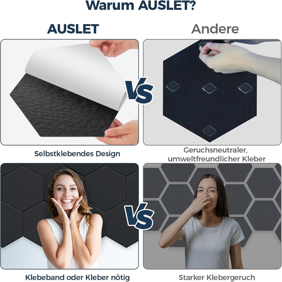 12 Stück Hexagon Akustikplatten Selbstklebend, 30 x 26 x 0,9 cm Hohe Dichte Akustikpaneele, Schallsc