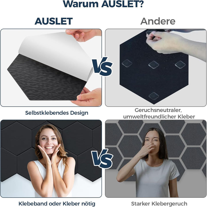12 Stück Hexagon Akustikplatten Selbstklebend, 30 x 26 x 0,9 cm Hohe Dichte Akustikpaneele, Schallsc
