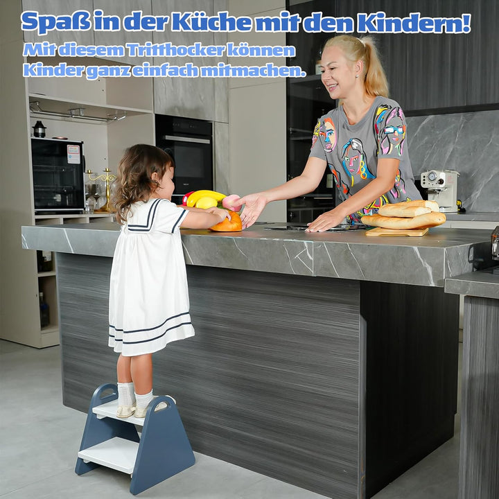 2-stufiger Tritthocker für Kinder aus Naturmaterial, Hocker & Trittstuhl Trittpult, Kindertreppe für