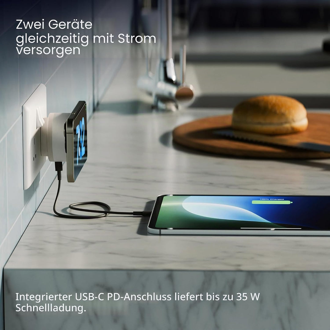 Twelve South PowerBug Magnetic Qi2 Wireless Wall Mount Charger &amp; 35W USB-C Port Hub with Standby Mod