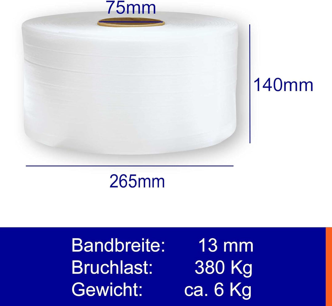 2 ROLLEN x 1100m | 13mm Polyester Umreifungsband | 380kg Bruchlast | Polyesterband für optimale Ladu