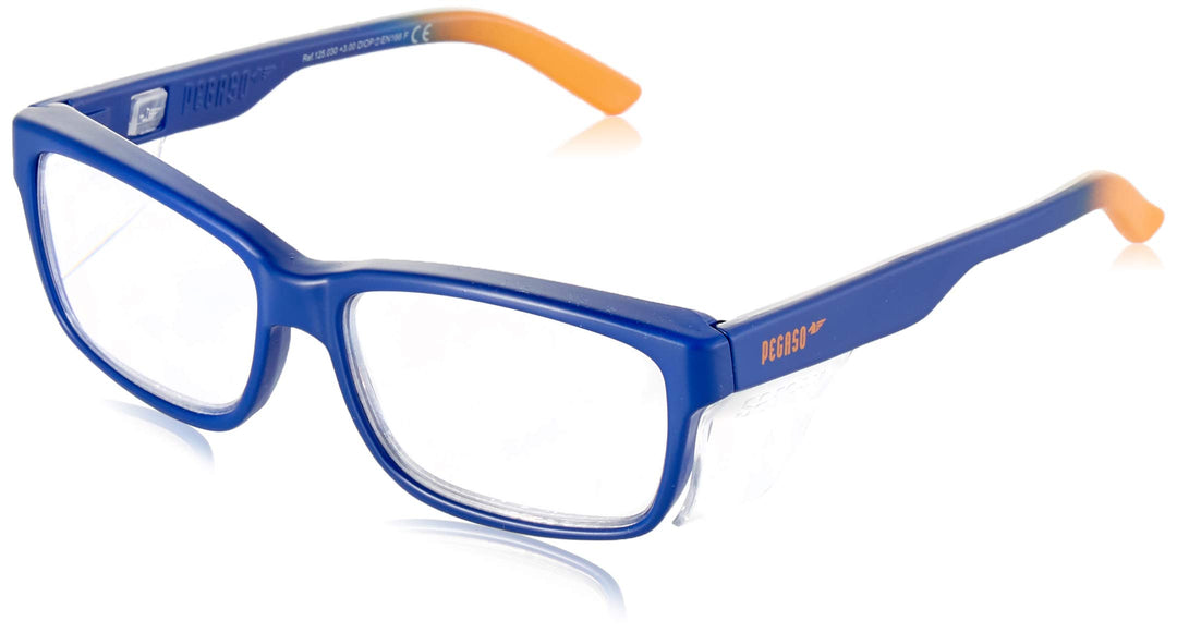 Pegaso Work and Fun Brille gegen impactó Objektiv mit Pre Sehstärke, mehrfarbig (Blau/Orange), +3.0,