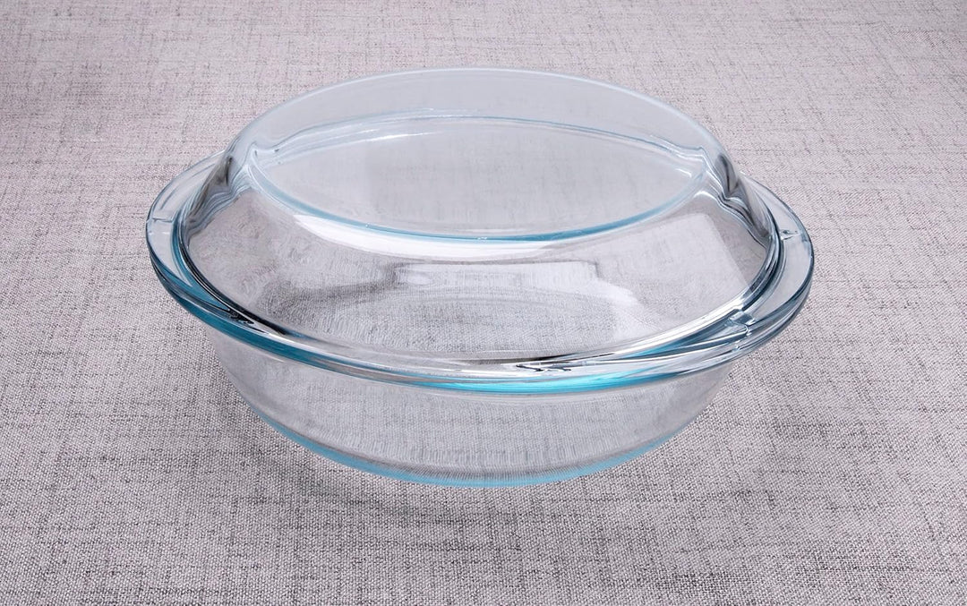 Rund Auflaufform aus Gehärtetem Glas, 1,8L Glas Backform mit Deckel für Backofen, Gefrierschrank und