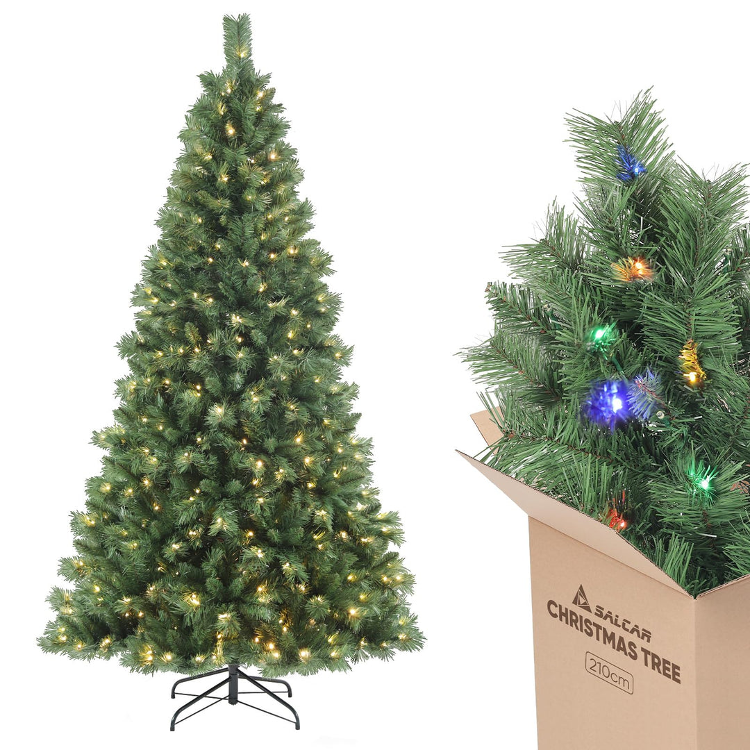 SALCAR Künstlicher Weihnachtsbaum mit Beleuchtung 210 cm, Tannenbaum Künstlich mit Handschuhen und 3