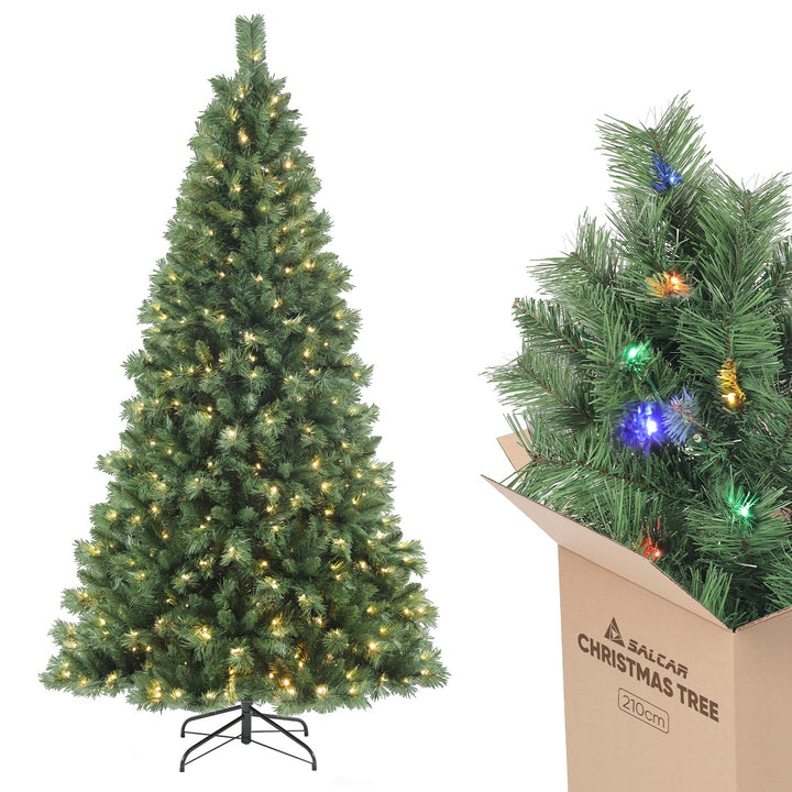 SALCAR Künstlicher Weihnachtsbaum mit Beleuchtung 210 cm, Tannenbaum Künstlich mit Handschuhen und 3