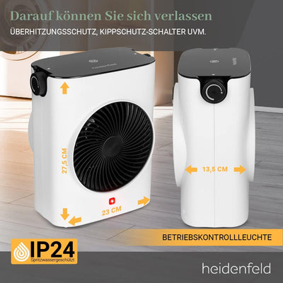 Heidenfeld Heizlüfter HL100 | 𝟯 𝐉𝐀𝐇𝐑𝐄 𝐆𝐀𝐑𝐀𝐍𝐓𝐈𝐄 - 2000 Watt - Heizkörper - Elektro Heizlüfter - Elekt