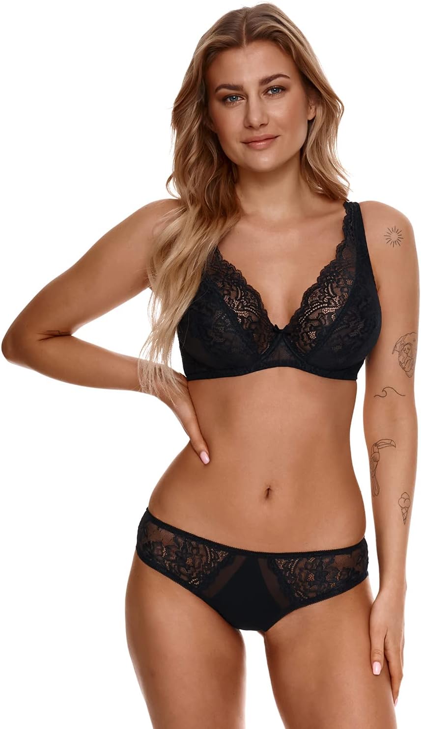 Lupoline Dame Soft BH Bralette Bügel Spitze Weiche Schalen Geblümt Elegant 149 65C Schwarz, 65C Schw