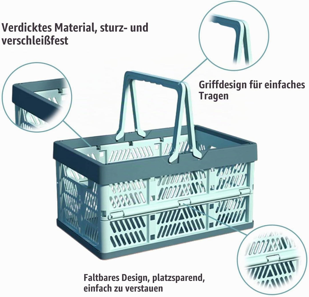 2 Stück Korb,Faltbarer klappbox klein,Camping Klappbox Plastik mit Henkel,Einkaufskorb Faltbar,Einka