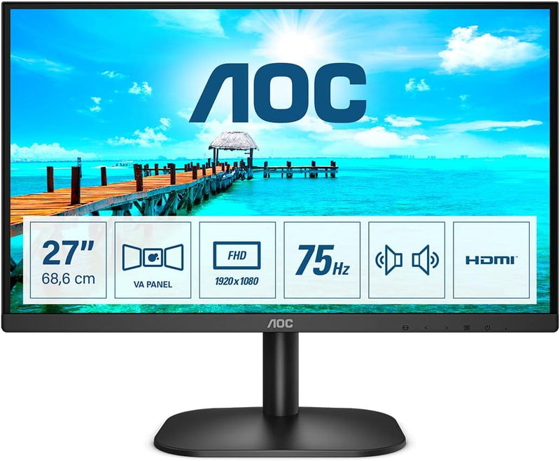 AOC 27B2AM - 27 Zoll FHD Monitor (1920x1080, 75 Hz, VGA, HDMI) schwarz 27 Zoll VA keine Lautsprecher