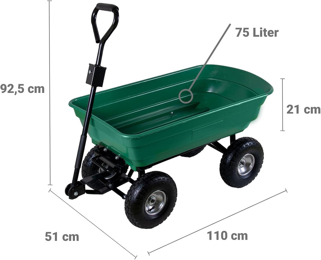 Gartenwagen mit Kippfunktion 75 Liter Kunststoffwanne Handwagen Kippwagen belastbar bis 300 kg Lenka