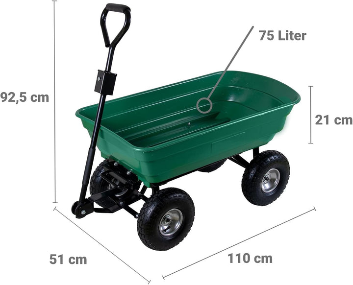 Gartenwagen mit Kippfunktion 75 Liter Kunststoffwanne Handwagen Kippwagen belastbar bis 300 kg Lenka