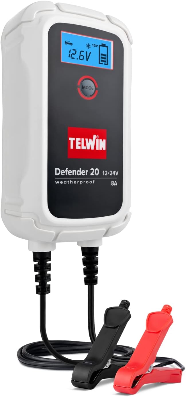 Telwin 807608 Defender 20 Elektronisches Batterielade- und Erhaltungsladegerät für 12/24-V-Batterien