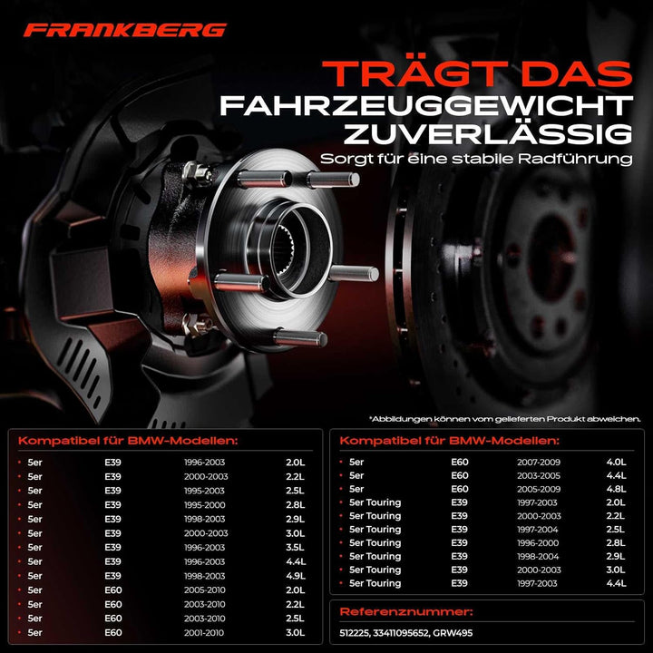 Frankberg 2x Radnabe Radlagersatz Hinterachse Kompatibel mit 5er E39 1995-2003 5er E60 2001-2010 5er