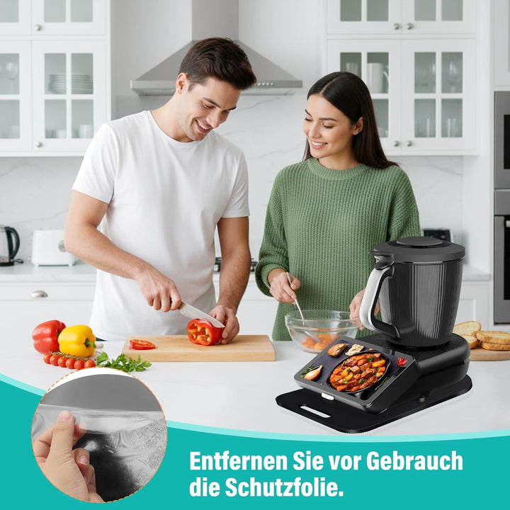Acryl Gleitbrett für Thermomix TM7 – Mit Einem Griff + Verschiebbar Rutschfest Gummistopfen des Schn