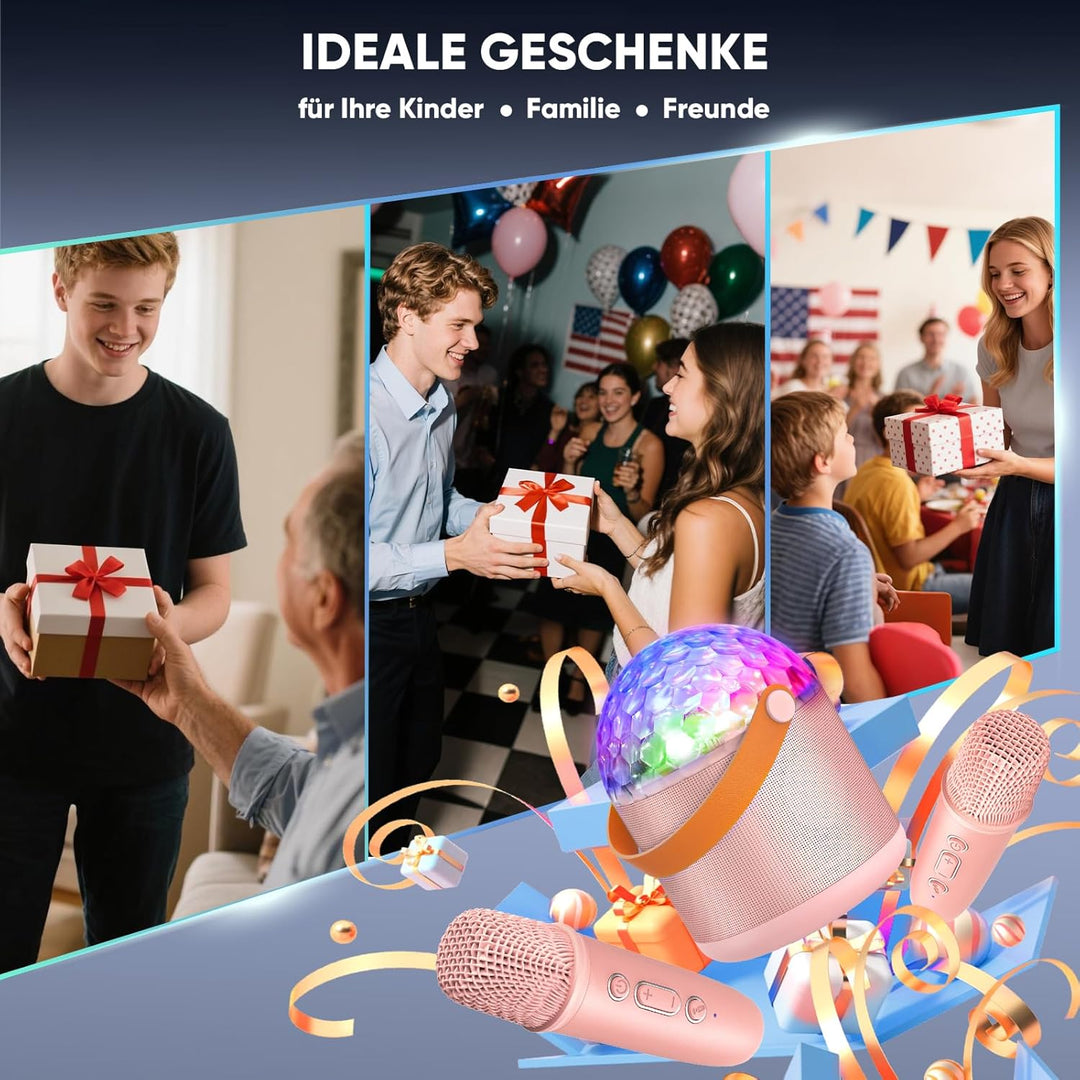 Karaoke Maschine mit 2 Karaoke Mikrofon, Geschenk Spielzeug Mädchen 3-15 Jahre, Tragbarer Bluetooth