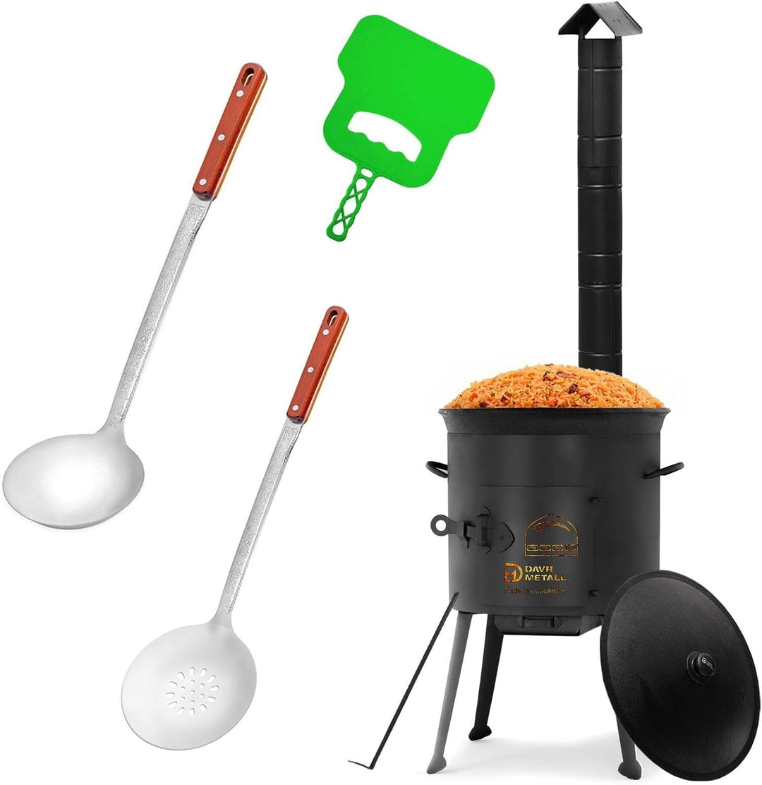 Ø36cm Uchag 2mm stahl mit Abzugsrohr Utschak Utschag Feldküche 12L Kazan WOK Kasan (Runder boden) Fe
