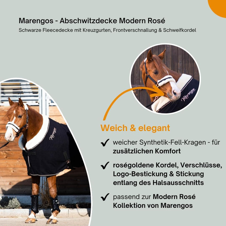 Marengos - Abschwitzdecke Modern Rosé | Fleecedecke mit Kreuzgurten, Frontverschnallung, Schweifkord