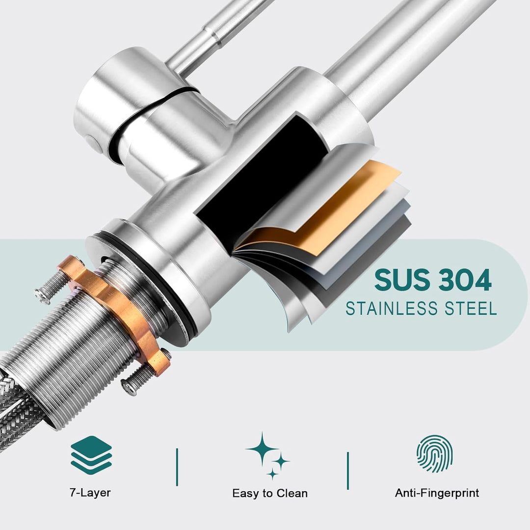 BONADE Wasserhahn Küchenarmatur aus SUS304 Edelstahl Gebürsteter Nickel, 360° Schwenkbereich Armatur