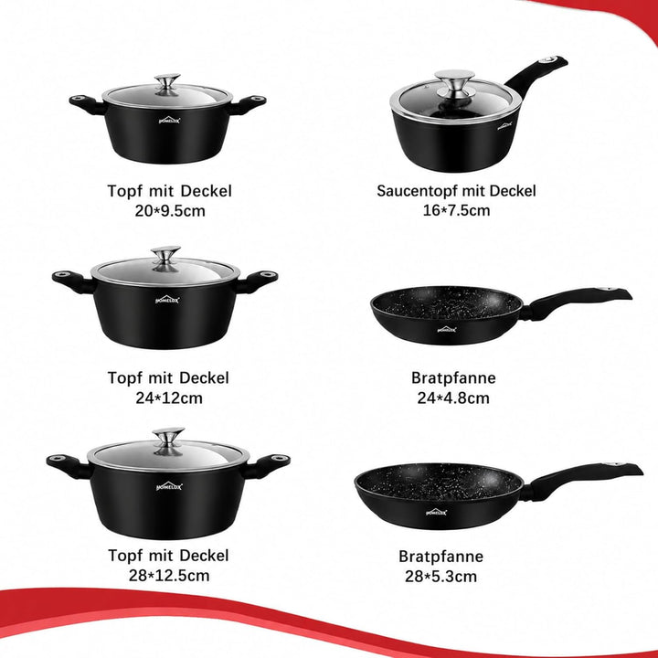 Topfset, HOMELUX 15tlg Induktions Töpfe Set | Aluminiumguss Kochtopfset, Antihaftbeschichtung Pfanne