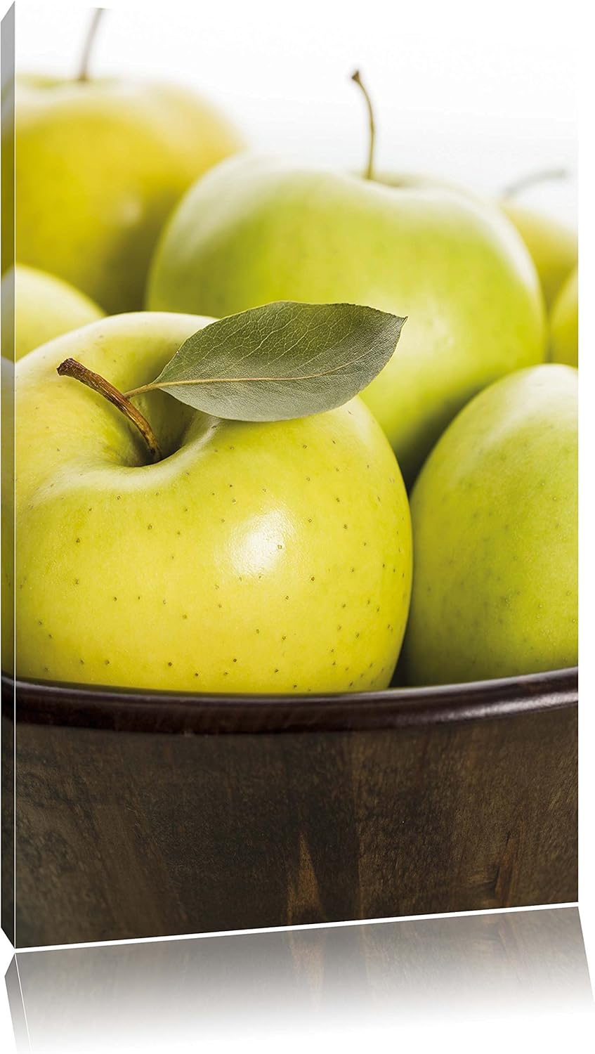 Pixxprint Apfel Schale mit grünen Äpfeln, Format: 100x70 auf Leinwand, riesige Bilder fertig gerahmt