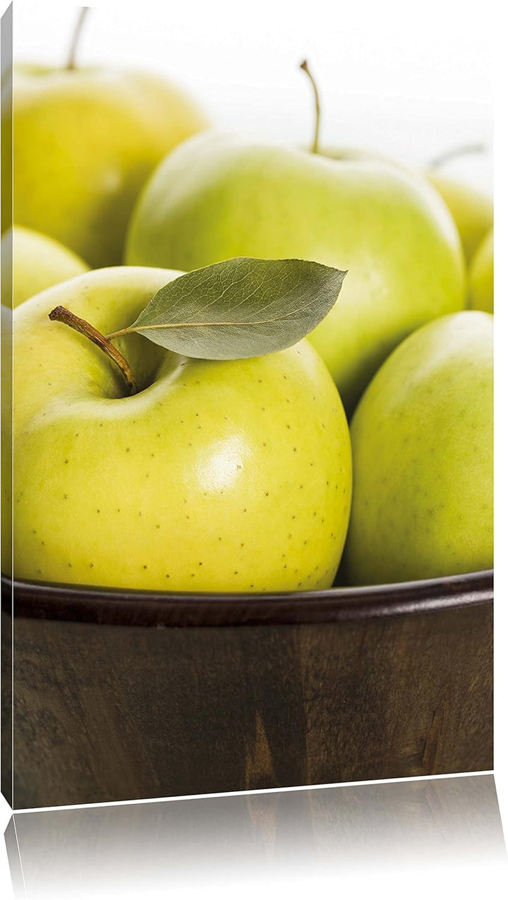 Pixxprint Apfel Schale mit grünen Äpfeln, Format: 100x70 auf Leinwand, riesige Bilder fertig gerahmt