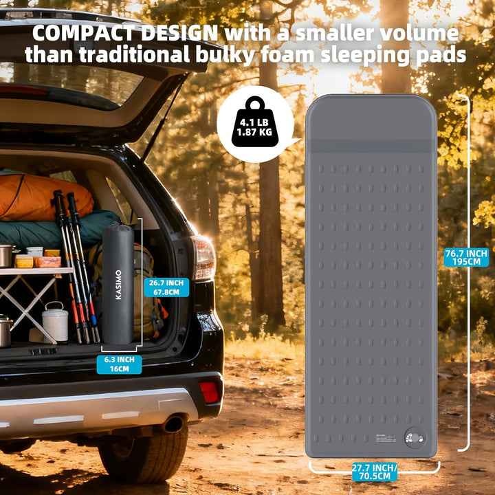 KASIMO Isomatte Selbstaufblasend Camping Matratze, R-Wert 9,5 Ultra-Dicke Memory-Foam Schlafmatte mi