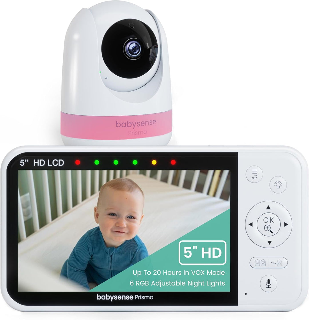 Babysense Prisma Babyphone mit Kamera und Audio, 5" HD-Video-Babyphone, 6-Farben-Nachtlicht, geteilt