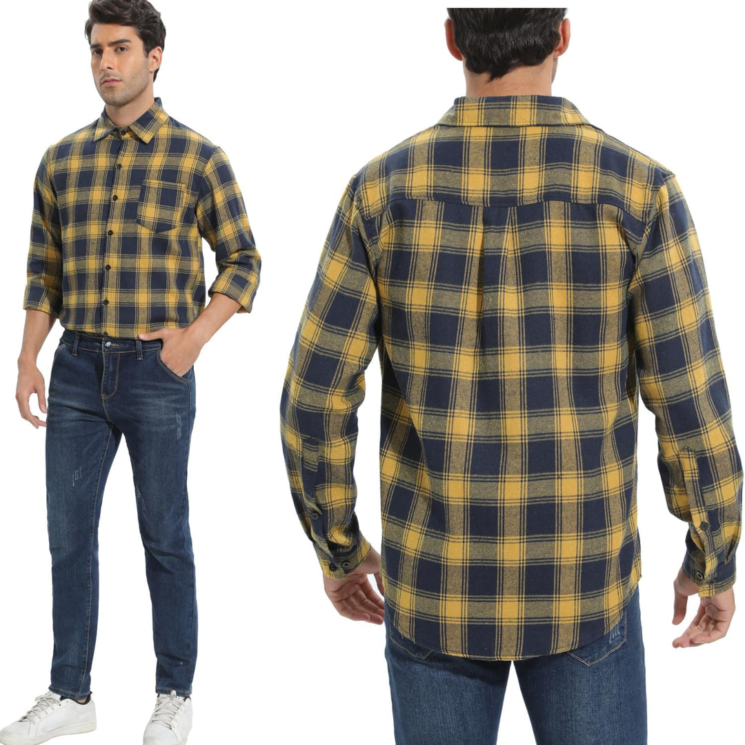 Yukiuiny Herren Holzfällerhemd 100% Baumwolle Langarm Kariertes Hemd Casual Button Down Flanell Frei