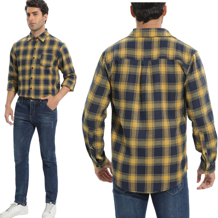 Yukiuiny Herren Holzfällerhemd 100% Baumwolle Langarm Kariertes Hemd Casual Button Down Flanell Frei